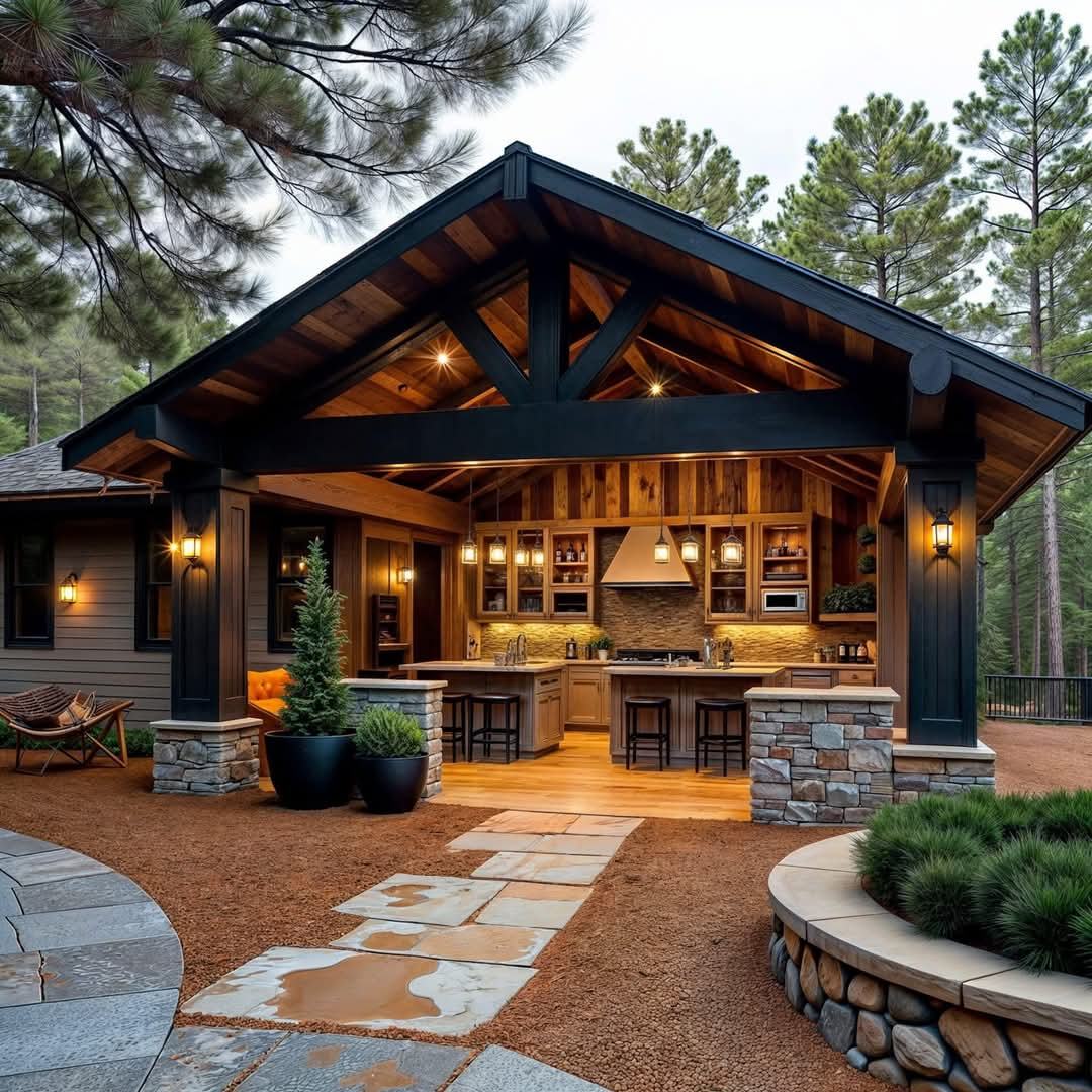 Gazebo with Table and Outdoor Kitchen