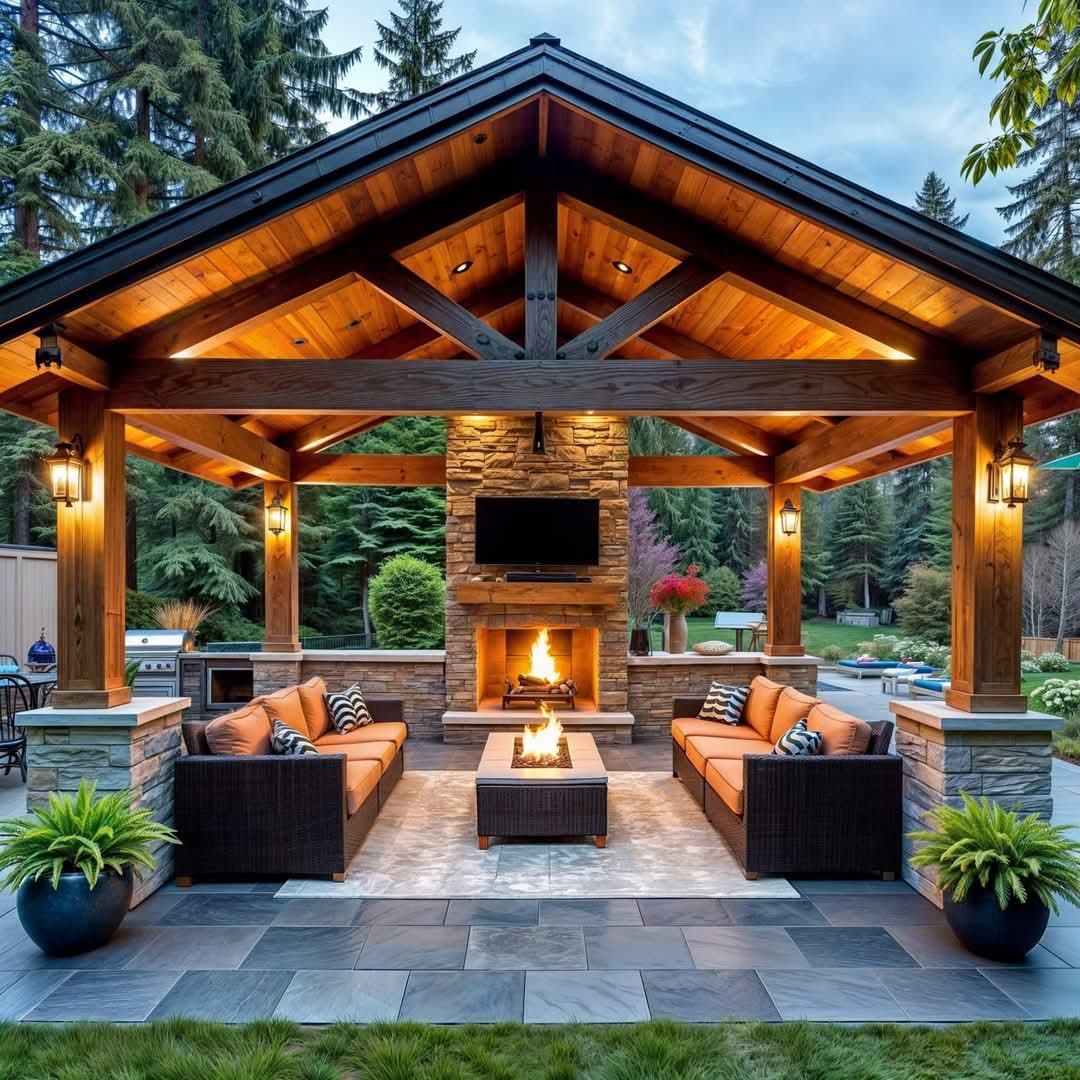 Spacious Gazebo with Central Fireplace