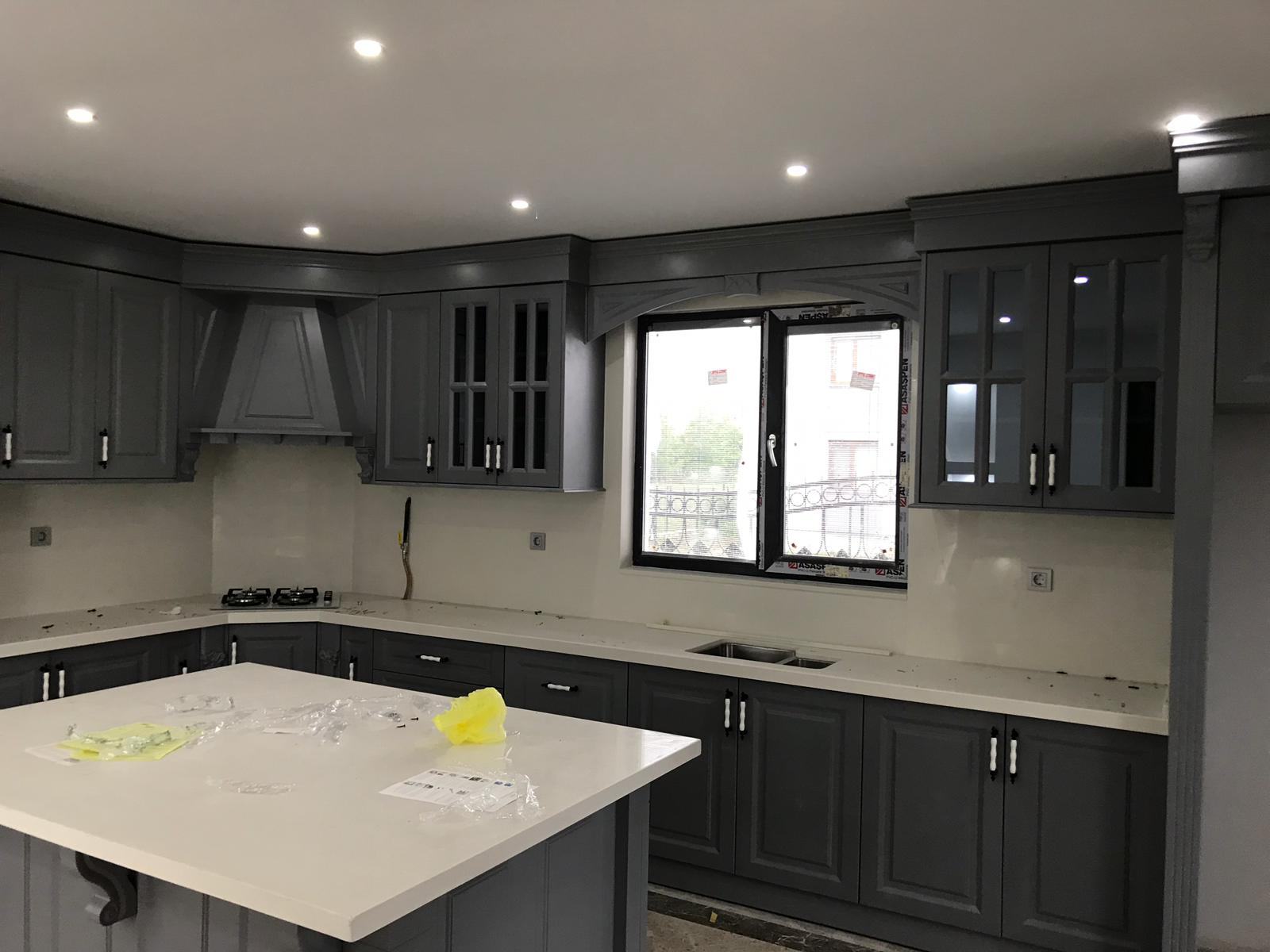Anthracite Kitchen Cabinet with Glass Details