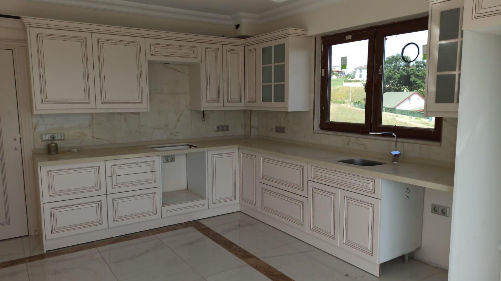 Cream Embroidered Kitchen Cabinet