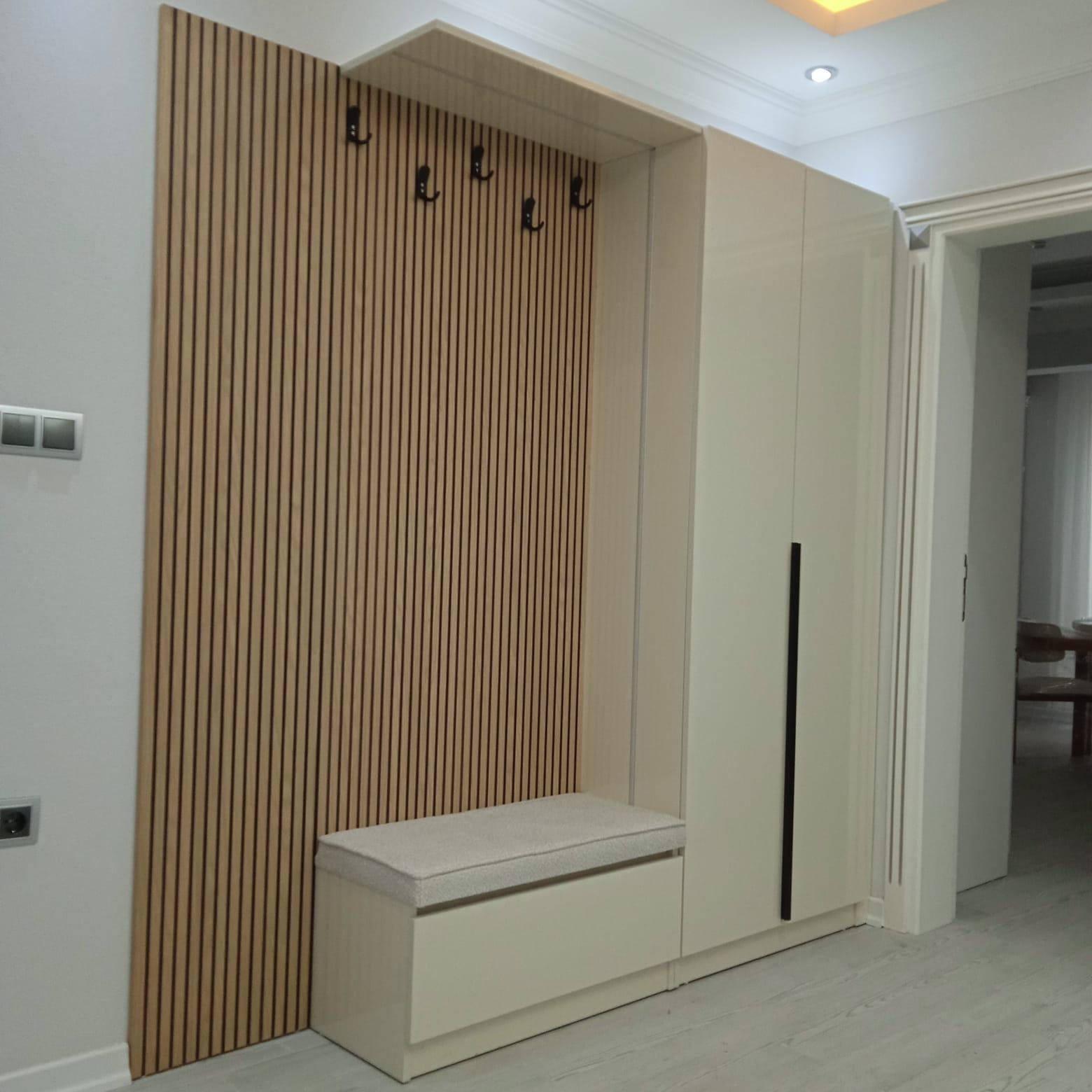 White Coat Rack Cabinet with Wood Details