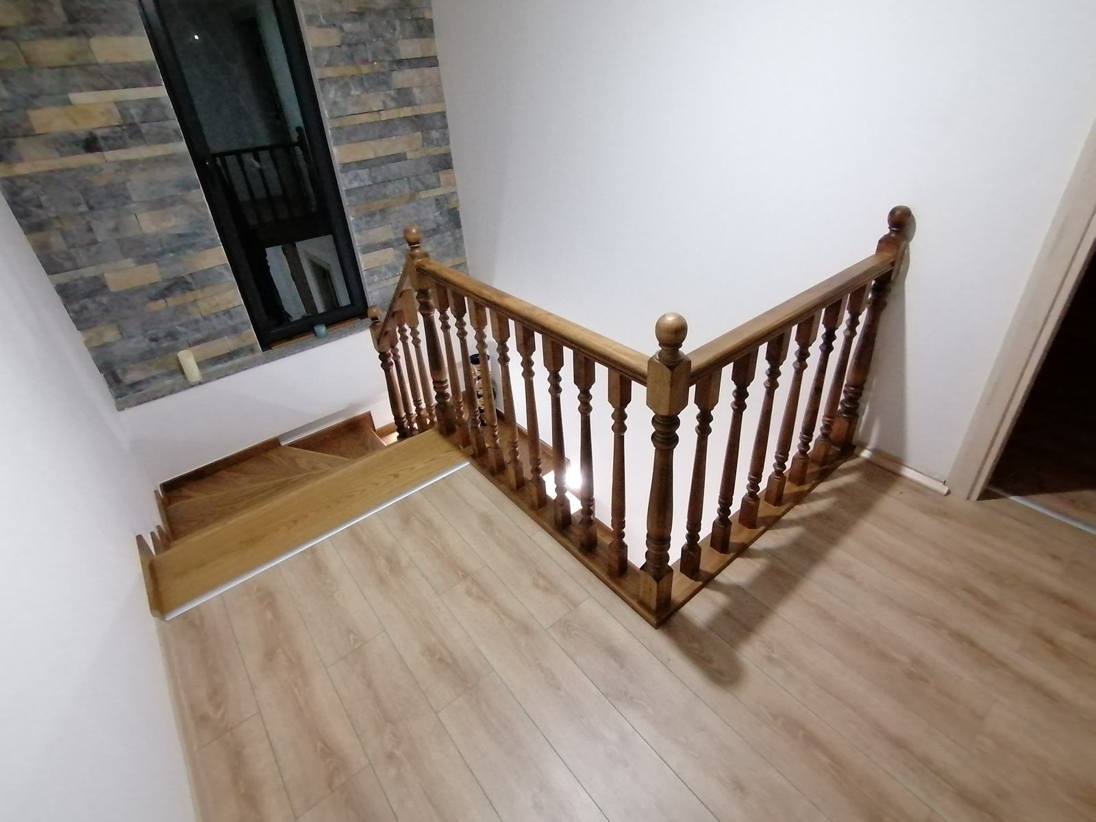 Staircase with Wooden Railing
