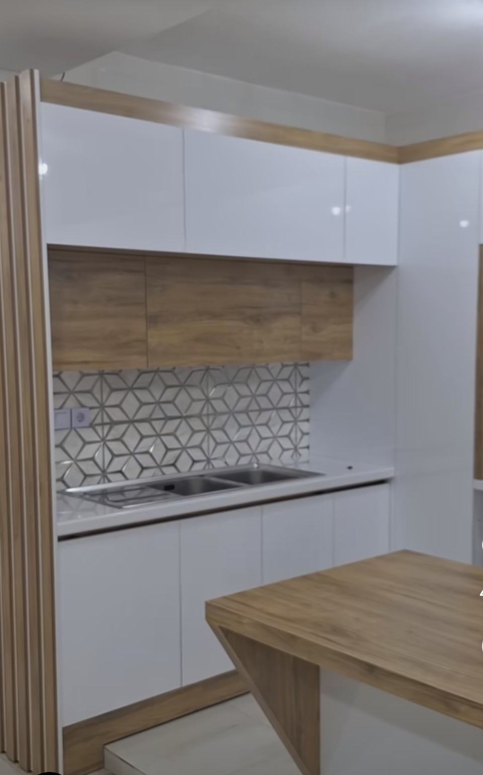 White and Wood Detailed Kitchen Cabinets